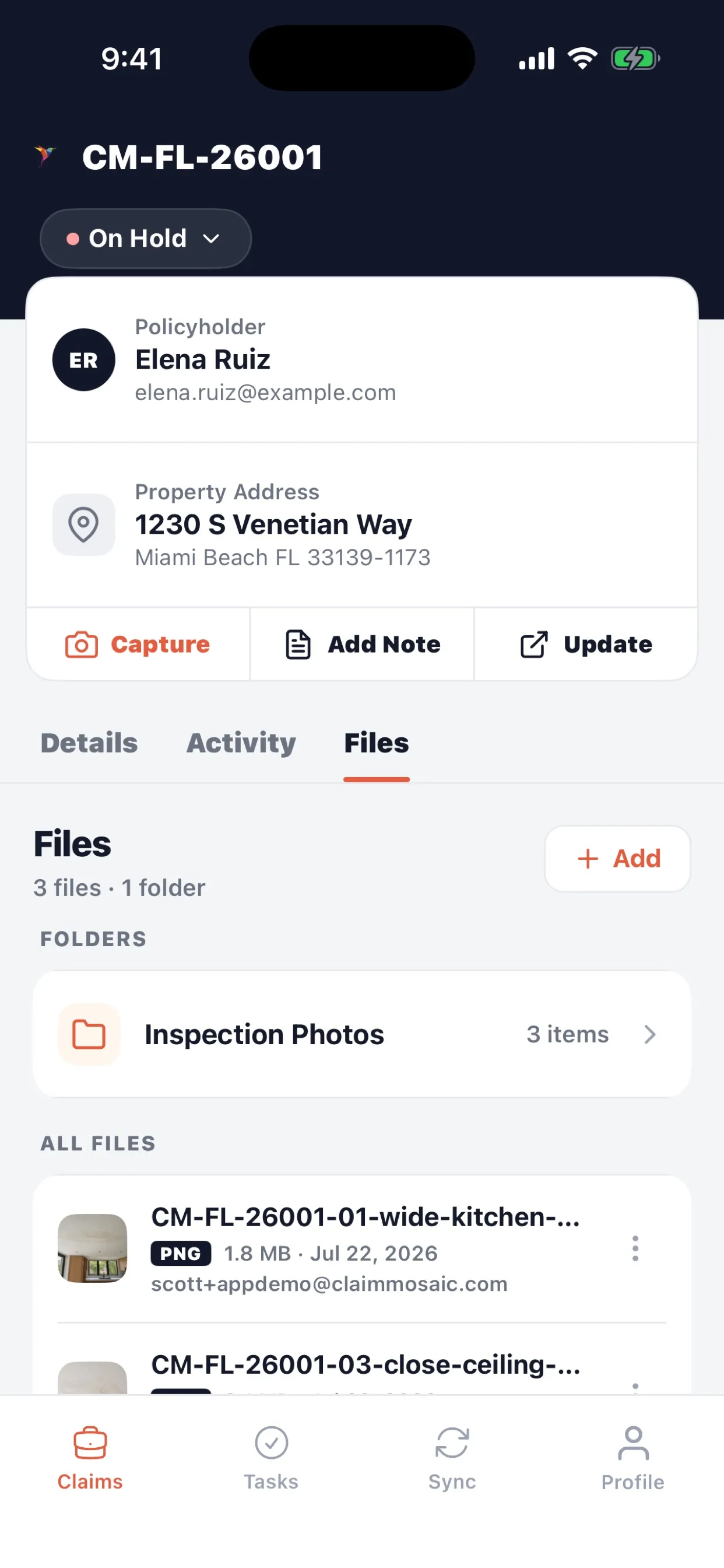 Mobile claim file organization for public adjusters