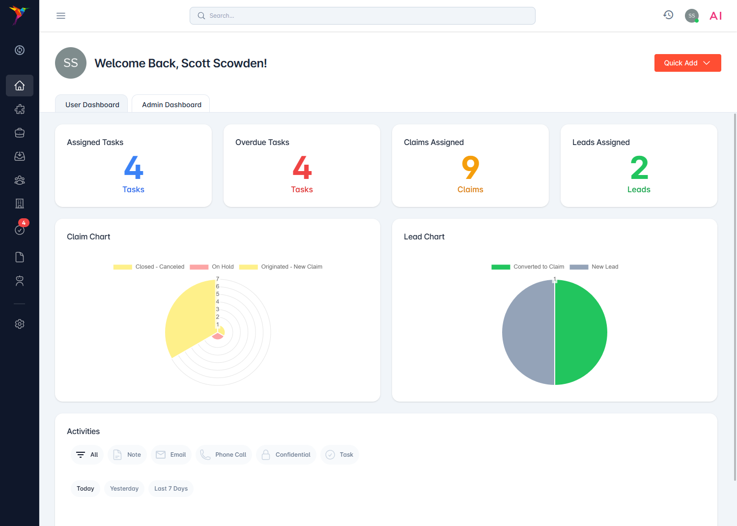 Claim Mosaic AI-powered enterprise dashboard with analytics and insights for public adjuster firms