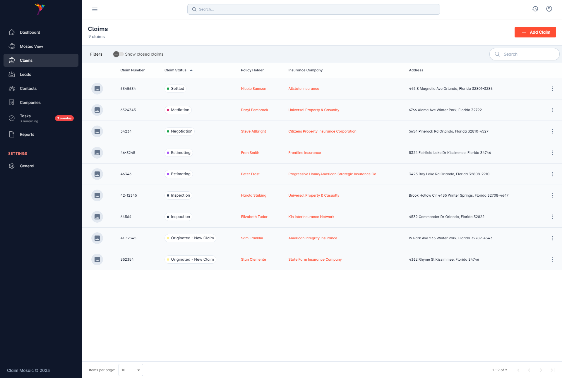 Claim Mosaic Simple tier dashboard